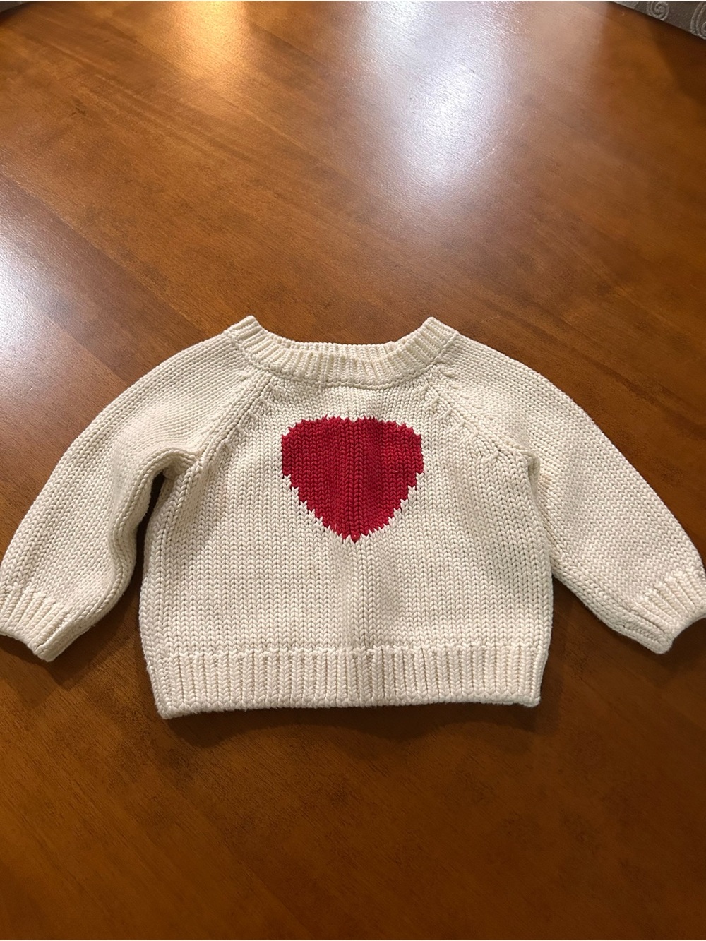 GAP Cream Knit Crewneck Sweater with Red Heart